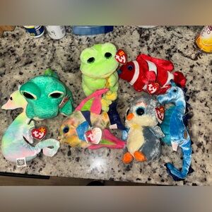Set of 7 ocean theme Colorful TY Beanie Babies Plush Toy Set